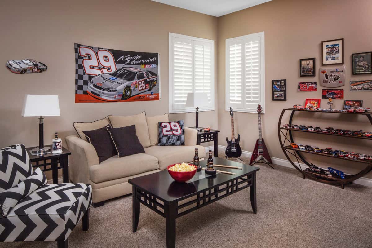 Austin man cave with shutters